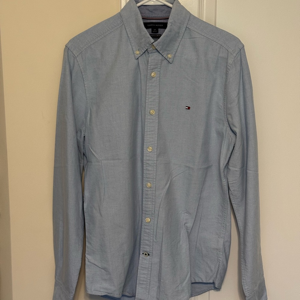 Tommy Hilfiger Blue Regular Fit Stretch Button Down Shirt Small